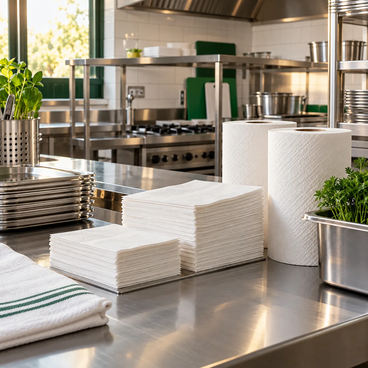 Paper supplies in a commercial kitchen