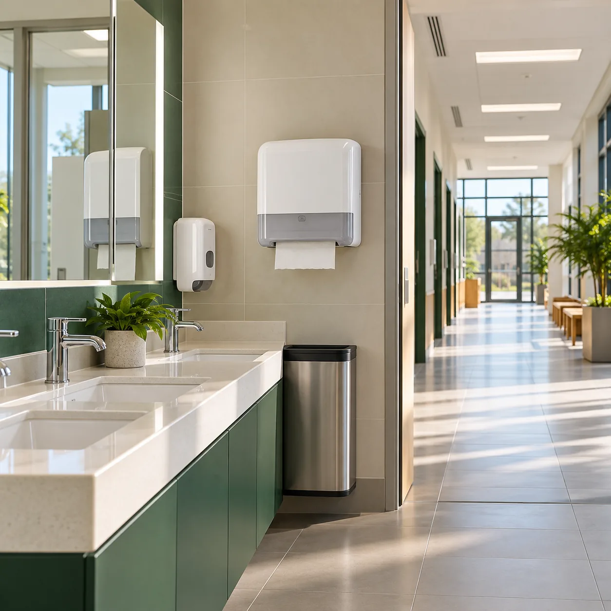 Clean institutional washroom